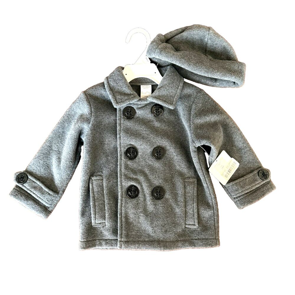 Starting Out Toddler 24 Months 2pc Double Breasted Peacoat Hat Gray Fleece NWT